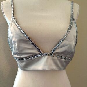 NWT - ZARA Silver Beaded Bralette with Crystals– Size M